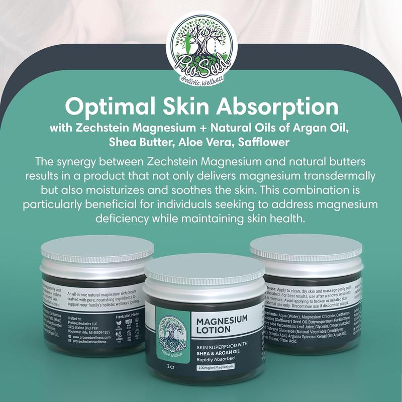 All-Natural Magnesium Lotion 3000MG/oz - Vegan, Handmade, Non-GMO, Rejuvenating, Sleep Enhancing, Body Care with Aloe, Moisturizing & Skin Repair