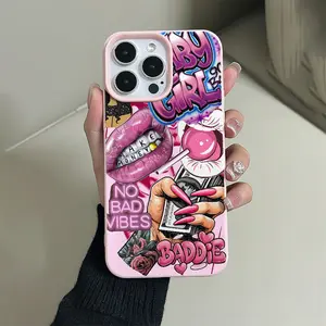 Leather print pink lips and dollar bill printing TPU anti-drop all-inclusive precision case for Apple iPhone6/7/8/X/Xs/Xr/Xs Max/11/12/13/14/15/16/17Pro Max is suitable for couples, daughters and boyfriends, girlfriends, teenage girls, birthday and Chr