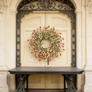 Country Farmhouse Style Wildflower Wreath, Vibrant Multi-Color Flowers with Lavender and Leaves, All Seasons Decorative Wreath, Home Decor Ornament