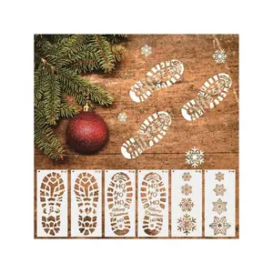 (6 Pcs)Christmas Large Floor Santa Footprint Snowflake Stencils Xmas Hollow-Out Reusable Drawing Template For Painting On Floor Wood Window Wall Home Party Holiday Decoration Supplies
