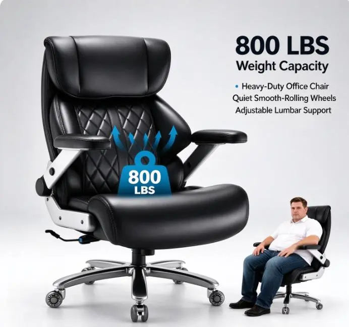800 lbs executive chair,heavy duty office chair,wide seat office chair,adjustable lumbar support chair,big and tall office chair,quiet rubber casters chair,ergonomic executive chair,office desk chair,large perso