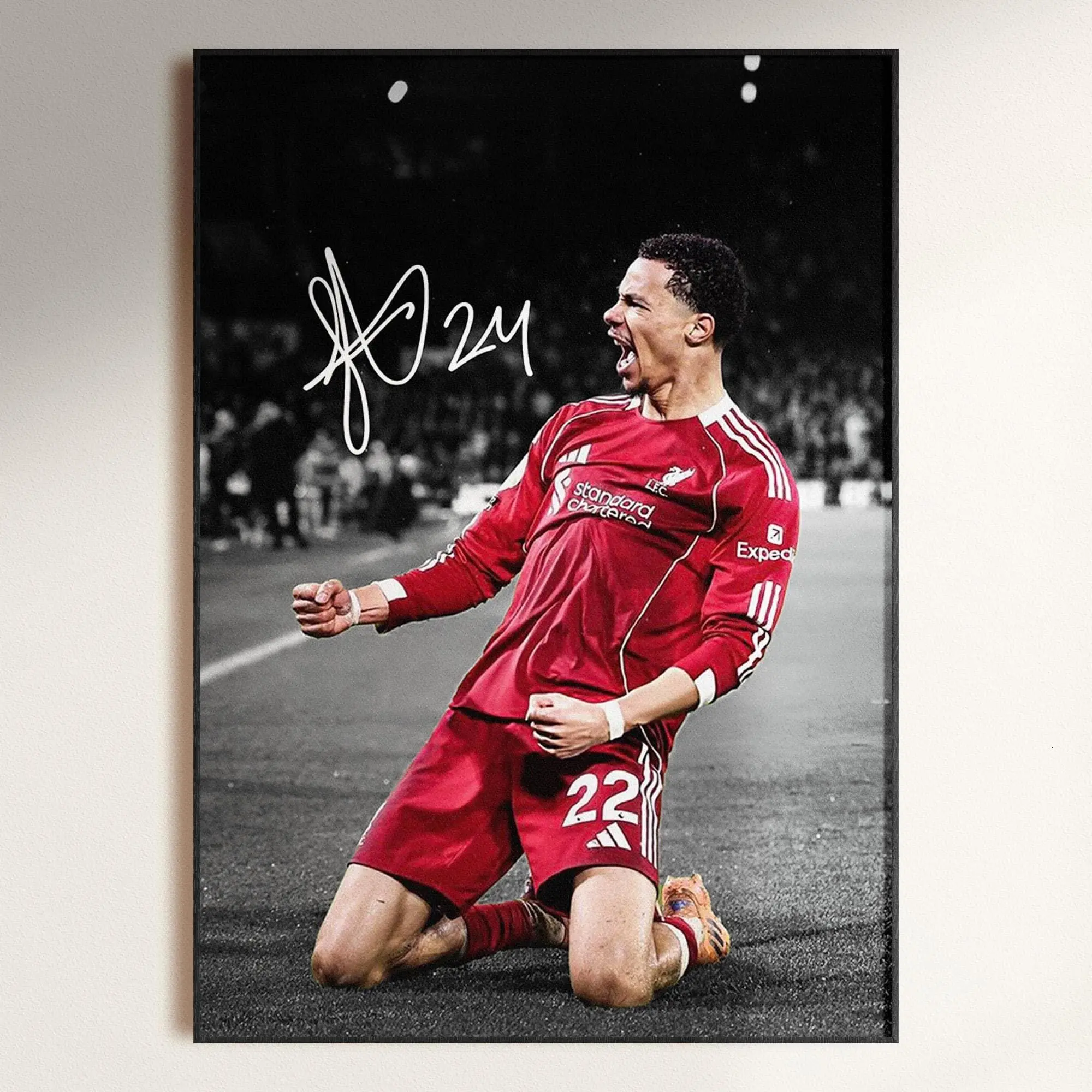 Hugo Ekitike Poster, Signed Football Poster, Liverpool Football Art, Soccer Decor( Unframed - Print Only )