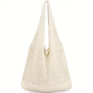 Crochet Tote Bag, Beach Mesh Knitted Bag Large Aesthetic Shoulder Bag Handbags Hollow Hobo Bag for Women Summer