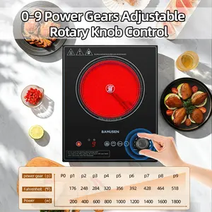 BAMUSEN Portable & Embeddable Electric Ceramic Cooktop, 1800W High Power Stove, 9-Level Adjustable Power & Temp Control, 2H Timer, Built-In Child Safety Lock, Easy-to-Clean, Compatible with All Cookware Types, Ideal for Home Kitchen & Outdoor Cooking