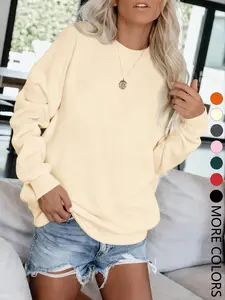 Women's Casual Fitted Long Sleeve Round Neck Sweater, Plain Design, Suitable for Daily Wear, Spring & Fall Fashion Top