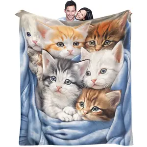 Cute little kitten blanket, suitable for children, young adults, and bedroom decoration gifts, soft and comfortable blanket, a single-sided printed blanket