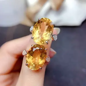 Bright yellow diamond imitation natural citrine ring, large particle opening colored treasure women's ring