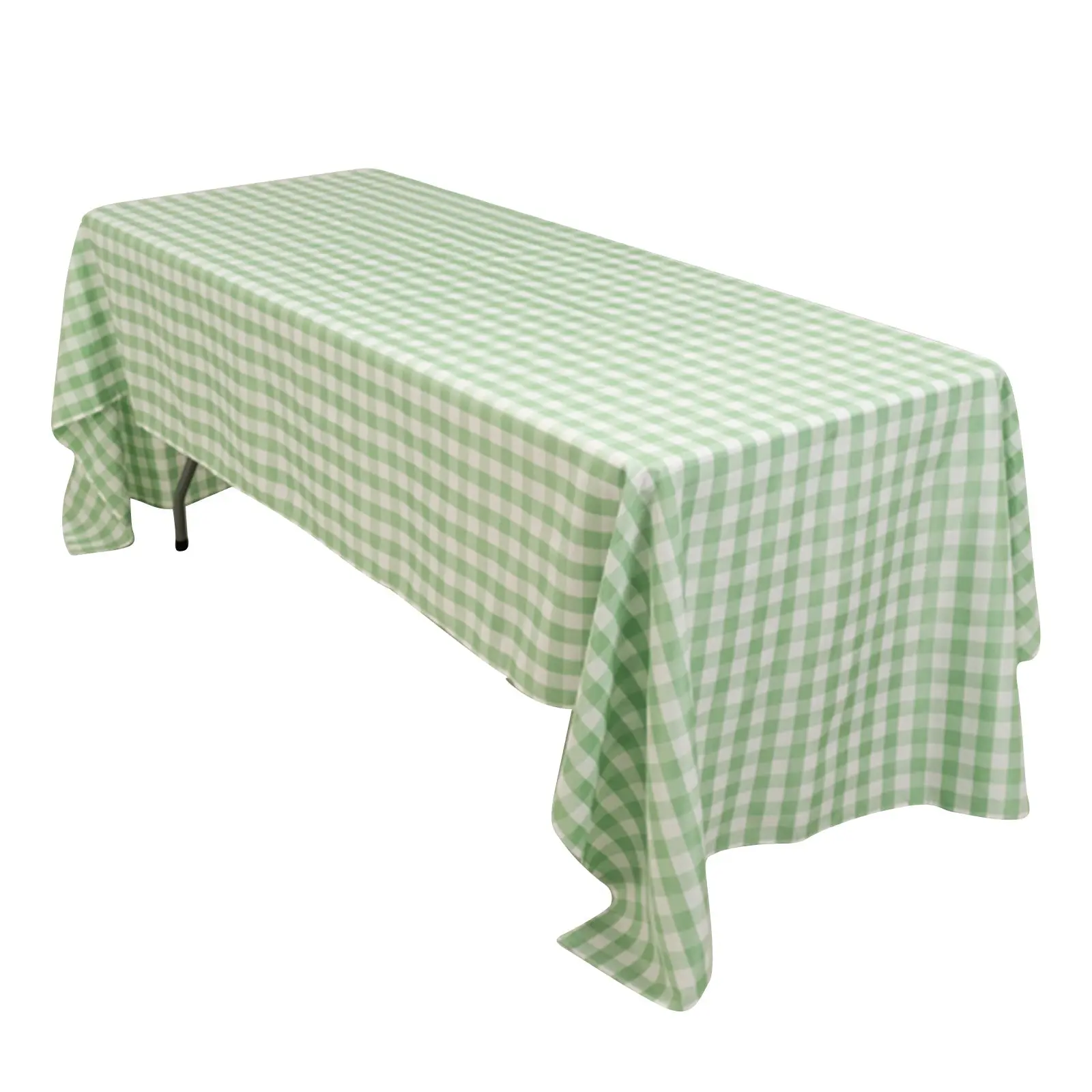 Rectangle Polyester Tablecloth, 60"x126" Buffalo Plaid Checkered Design, White/Sage Green, Outdoor Furniture Table Cover for Event Decor