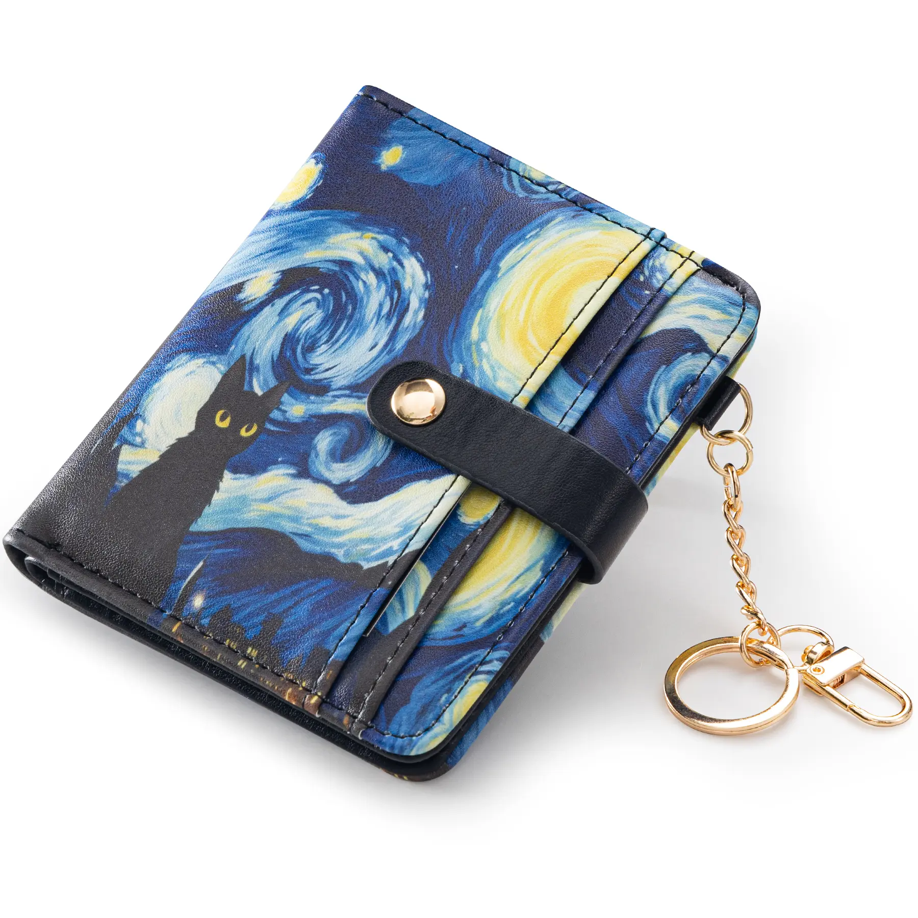 Cat Leather Women's Wallet, RFID Blocking Slim Bifold Wallet with Coin Pocket,Cute Black Cat Card Holder Purse, 13 Card Slots,  Compact Small Wallet Gift for Women