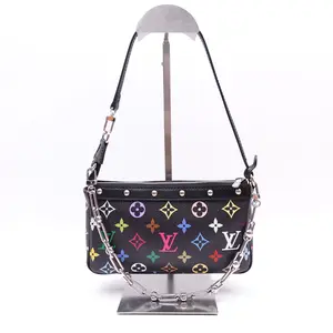 Pre-owned Louis Vuitton Coated Canvas Clutches & Wristlets Pochette Accesories Murakami Black Wristlet T10401452