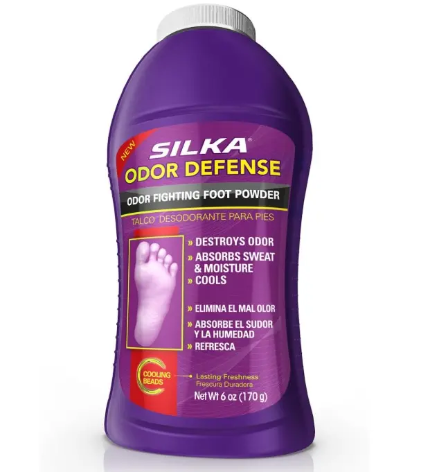 SILKA Odor Fighting Foot Powder & Shoe Deodorizer, 6 Oz | Corn Starch Powder, Talc & Cooling Beads, for Long Lasting Freshness Feeling, Helps Absorbs Sweat & Excess Moisture