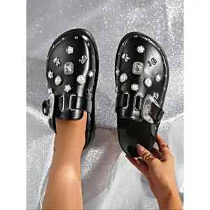 Women's Fashion Rhinestone & Faux Pearl Decorated Clogs, Casual Comfortable  Slippers for Beach, All-match Slide Slippers for Daily Wear