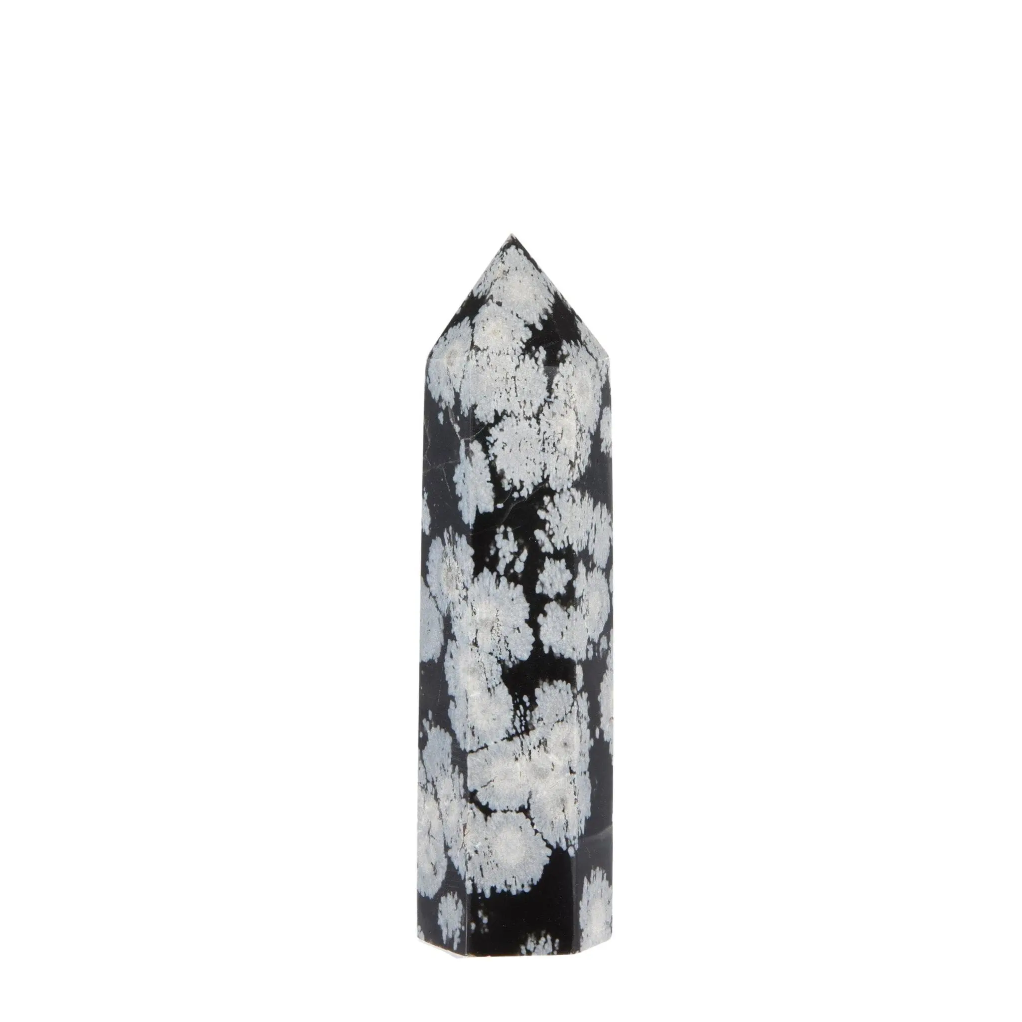 New Moon Beginnings Snowflake Obsidian Polished Point with Black and White Patterns