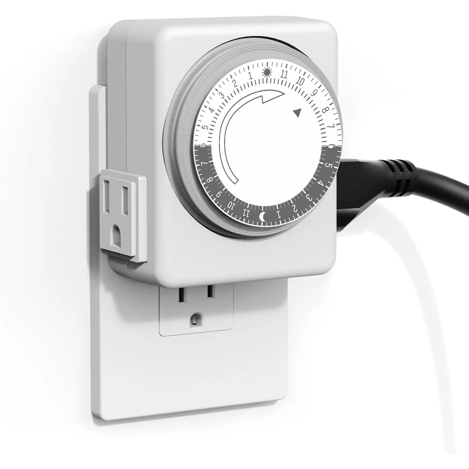 Outlet Timer for Electrical Outlets Indoor, 24 Hour Mechanical Light Timers for Lamps, Dual 3-Prong Plug-in Outlets, 15-Minute Intervals, Heavy Duty Daily Cycle, 1 Pack