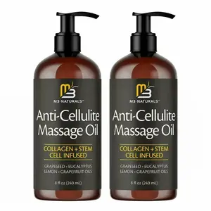 M3 Naturals Cellulite Massage Oil 8oz-Smooth the Appearance of Cellulite EI-Body Care & Skin Care Massage Oil Topical Collagen and Plant Stem CellBody Oil to Restore Texture and Elasticity-Soothing Body Oil