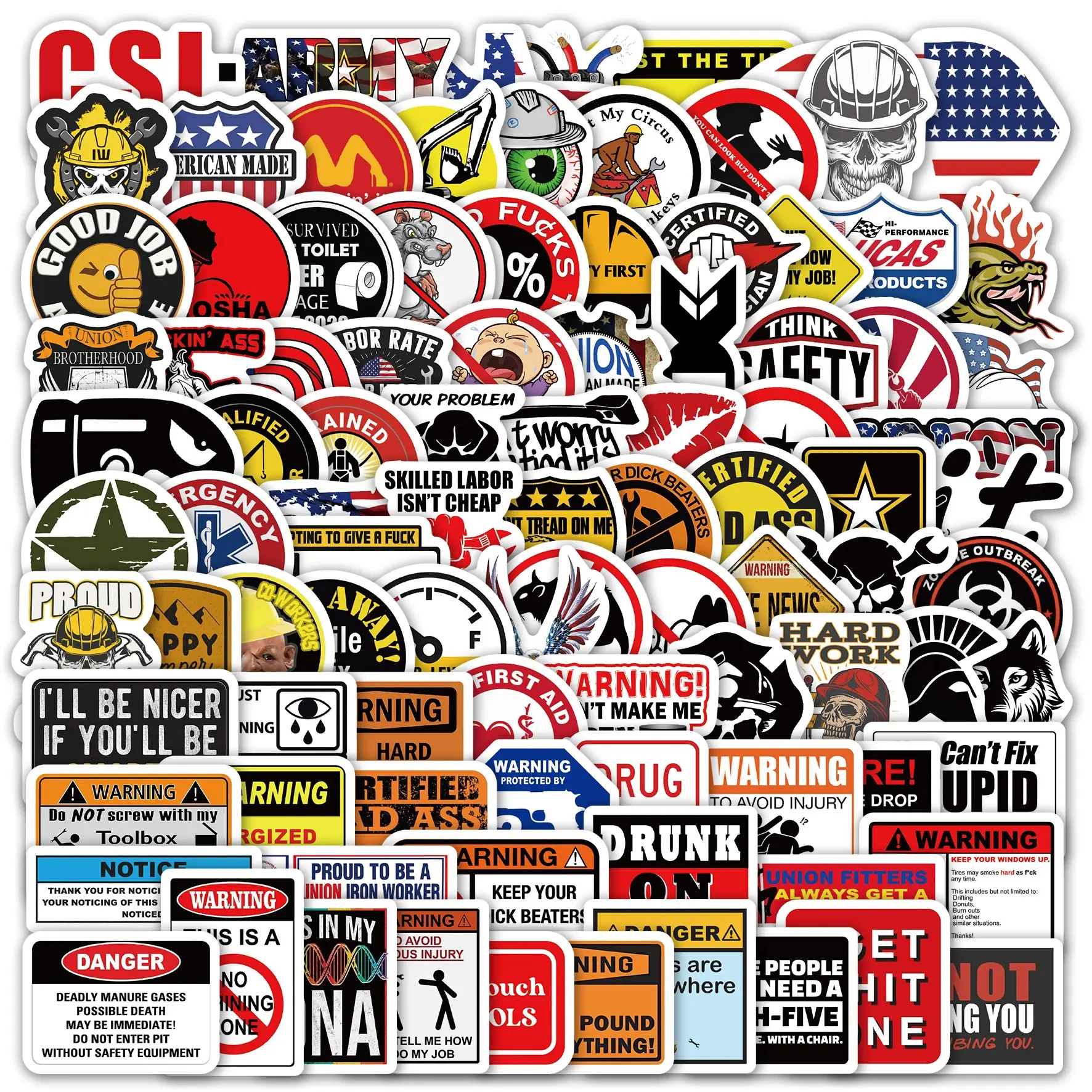 98pcs Hard Hat Industrial Warning Stickers Pack, Stickers Kit, Sticker Packs, Waterproof Funny Work Safety Warning Hardhat Toolbox Decals for Laptop, Water Bottle, Toolbox & Scrapbook, Blue Collar Worker Gift