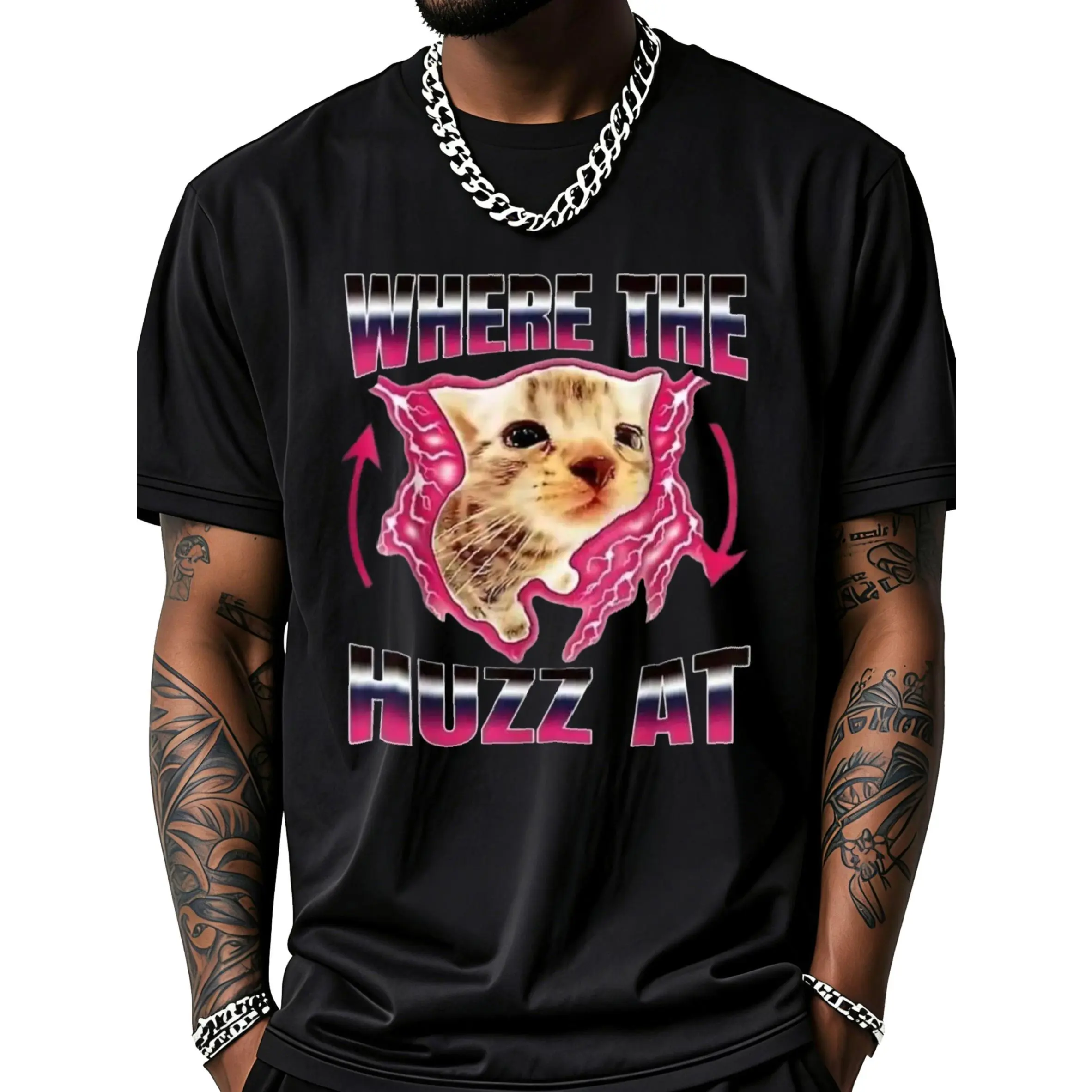 Where The Huzz At Cat T-Shirt Unisex Clothing Streetwear