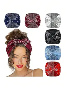 Bohemian bow headband with retro floral print and elastic rabbit ear headband suitable for girls and women