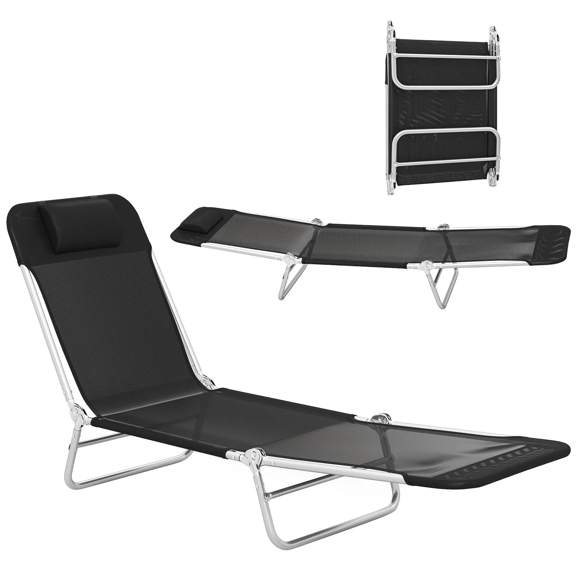 Foldable Sunbathing Bed for Garden/Balcony - Quick-Dry Mesh, 264 Lb Capacity, 5-Angle Adjustable Back, Included Headrest, Compact Design, Mesh Construction, Multi-Purpose, Skinny Folding, Foldable Telescoping Sunloungers, Compact Design Sunloungers