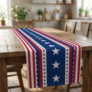 Patriotic Stars & Stripes Table Runner – American Flag Inspired 4th of July Decor, USA Independence Day Dining Table Decoration, Red White Blue Home Decor