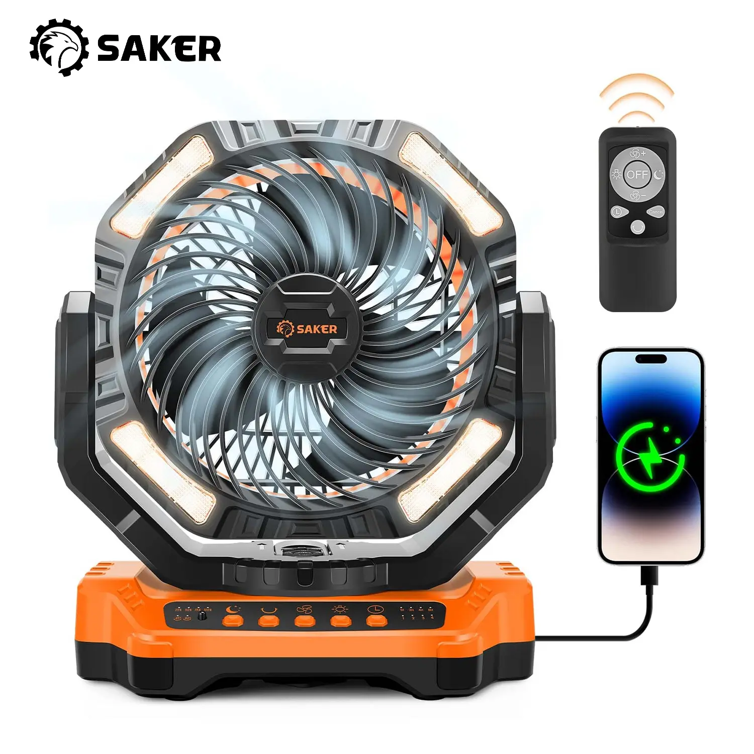 Saker Rechargeable Camping Fan with LED Lantern, 20000/40000mAh Battery Powered Tent Fan, 12H+ Long Runtime, Power Bank for Phone, Ultra-Quiet <36dB, Portable Fan for Camping, Travel & Emergencies