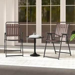 COSTWAY - 4 pcs Patio Folding Chairs with PP Seat and Back and 400 LBS Heavy-Duty Metal Frame-Brown