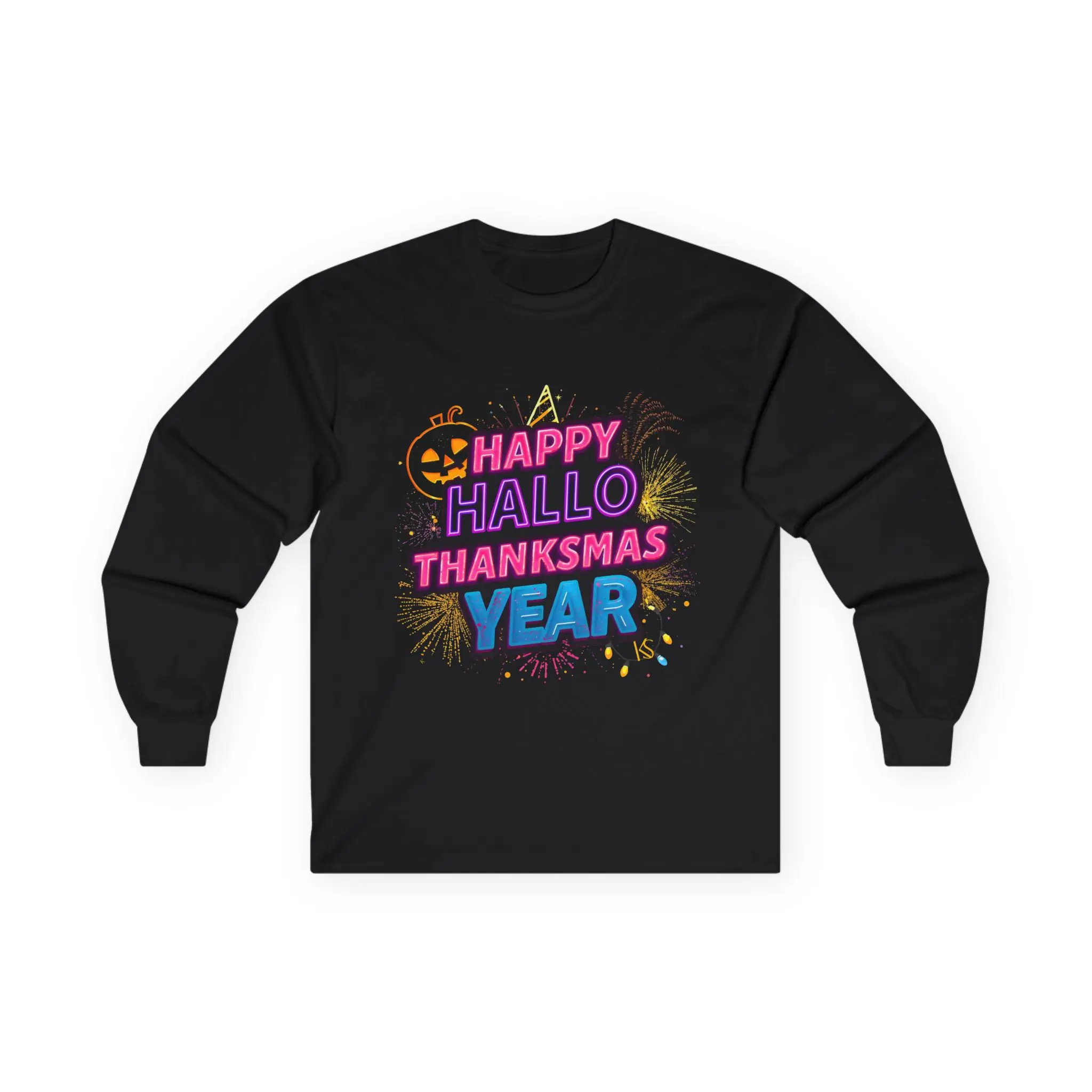 Happy Hallo Thanksmas Year Long Sleeve Tee | Halloween Thanksgiving Christmas mashup