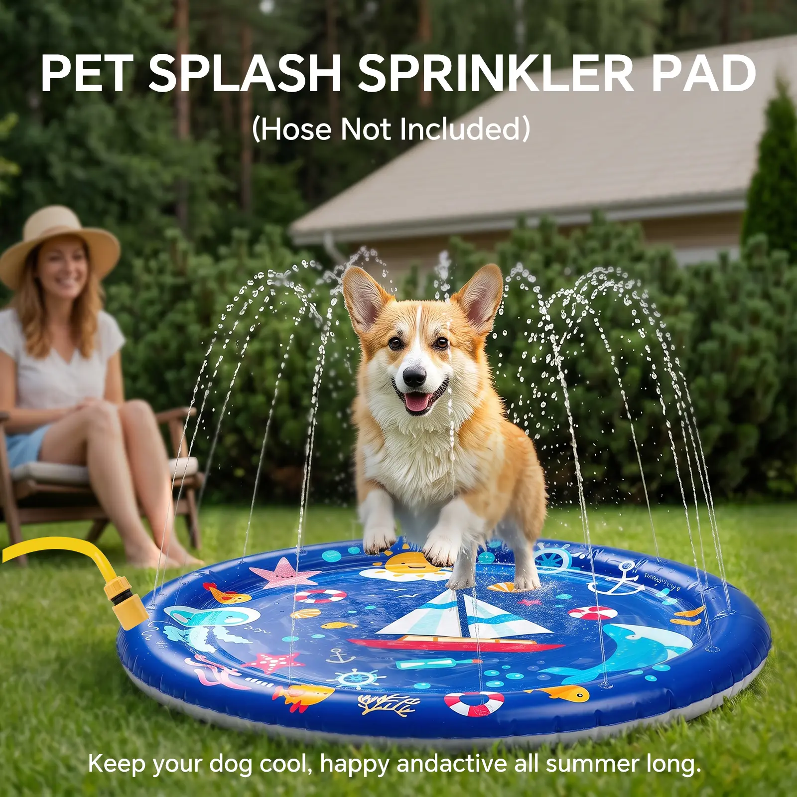 Dog Splash Pad for Large & Small Dogs, Pet Sprinkler Pool for Backyard, Non-Slip Splash Play Mat, Outdoor Water Play Pad, Summer Cooling Dog Pool, Durable PVC Pet Water Toy for Dogs, Cats & Kids (Hose Not Included)