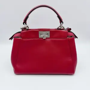 Pre-owned FENDI leather Crossbody Bags Nappa Elaphe Monster Eyes Mini Peekaboo Iconic Satchel Ruby Bois de Rose Natural