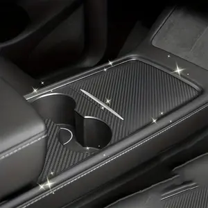 Center Console Wrap Cover Kit for Tesla Model 3 Model Y 2021 Sticker Protector Decal for Cars Matte Carbon Fiber Pattern/wood Grain Car Modification Accessories Car Accessory for Easy Driving Yo