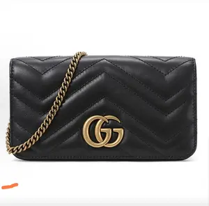 Pre-owned GUCCI GG Marmont Mini Chain Shoulder Crossbody Bag Gold Logo
