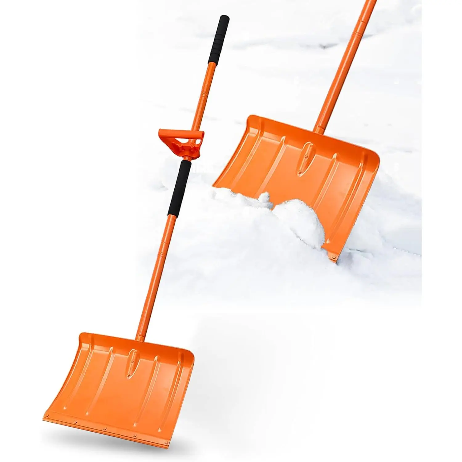 Heavy Duty Driveway Snow Shovel 67inch Snow Shovel with Ergonomic Effort-Saving Handle Tool, Outdoor Car Yard Snow Removal Large Shovel, Orange