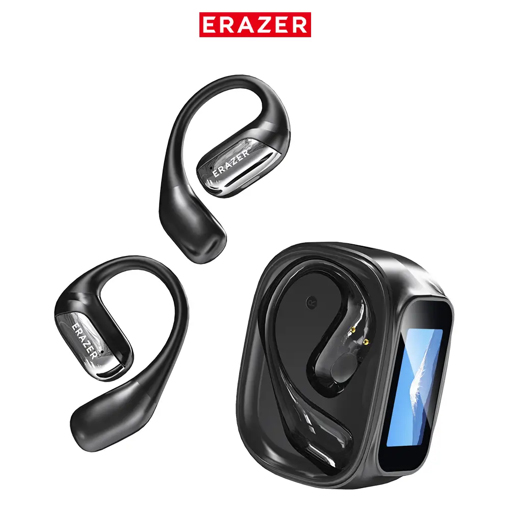 ERAZER XF35 Open Ear Bluetooth Earphones,Bluetooth 6.0 Earphones,Stereo HIFI Sound ,LED Lights Touchscreen Up to 48 Hours Power with Case,Ergonomic Ea