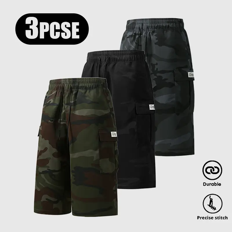 Men's Plain / Camo Print Letter Patched Drawstring Waist Cargo Shorts, Regular Fit Casual Comfortable Breathable Flap Pocket & Slant Pocket Design Shorts for Daily Wear, Men's Bottoms for All Seasons, Camouflage Shorts straight-leg pant Men's Plain / Camo Print Letter Patched Drawstring Waist Cargo Shorts, Regular Fit Casual Comfortable Breathable Flap Pocket & Slant Pocket Design Shorts for Daily Wear, Men's Bottoms for All Seasons, Camouflage Shorts straight-leg pant
