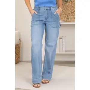 Risen High Rise Straight Leg Cargo Jeans