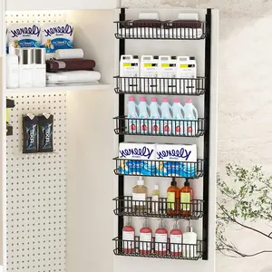 6-Tier Over the Door Pantry Organizer, Upgraded Adjustable Metal Basket Over the Door Spice Rack, Pantry Door Organization and Storage, Hanging Kitchen Room Waterproof