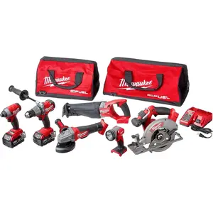 2896-26 M18 Fuel 18-Volt Lithium-Ion Brushless Cordless Combo Kit (6-Tool) with (2) 5.0 Ah Batteries, (1) Charger, (2) Tool Bags