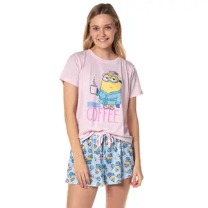 Despicable Me Minions Womens' Need Coffee Character Sleep Pajama Set Shorts