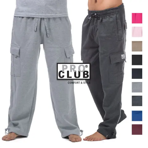 PROCLUB Men's Heavyweight Cargo Sweatpants PRO CLUB Cargo Pants 6 Pockets Casual Fleece Pants Hip Hop Casual Loose Fit Elastic Big and Tall