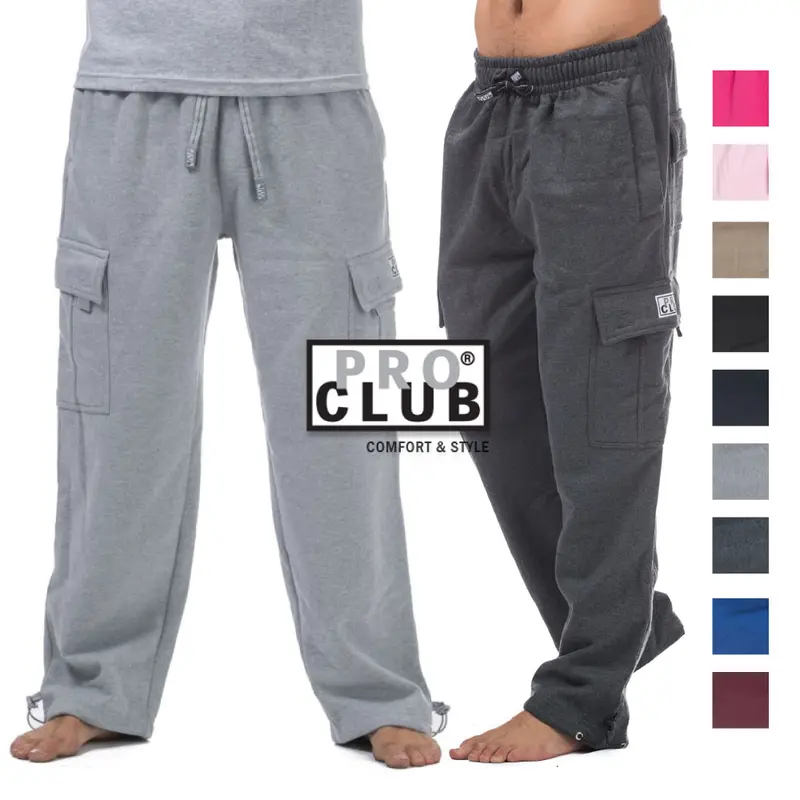 PROCLUB Men's Heavyweight Cargo Sweatpants PRO CLUB Cargo Pants 6 Pockets Casual Fleece Pants Hip Hop Harem Casual Loose Fit Elastic Big and Tall