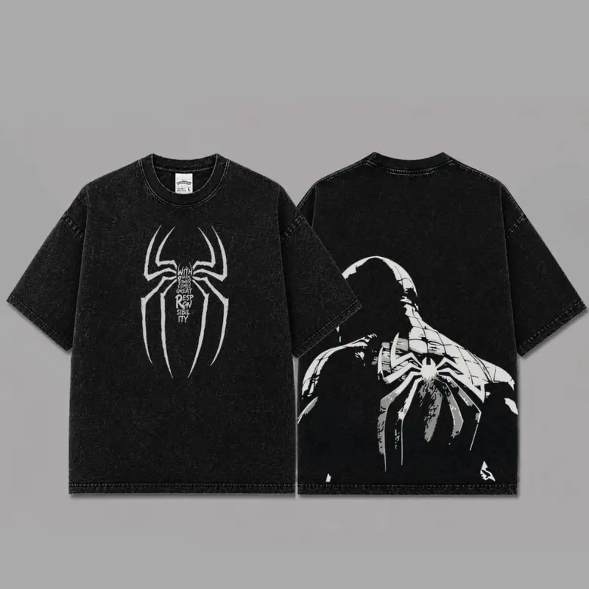 Ver 2 Spidey Inspired Oversized Black Graphic T-Shirt, Vintage Movie Actor Fan Tee, The Friendly Neighborhood Shirt, Y2K Comic Style Streetwear Top, Black Cotton Unisex Tee, Retro Superhero Inspir