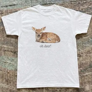 Fawn oh deer Tee | Baby Deer Graphic Unisex Cotton Shirt, Unisex Vintage Graphic Tees Gothic Grunge Y2K Emo Scene Amity Affliction Style Clothes Men Women Streetwear