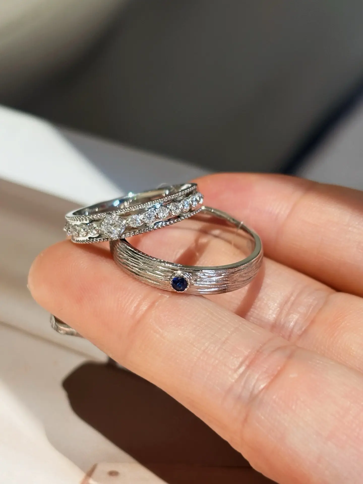 Enchanted Forest & Starry Night Ring Set - Sparkling Sapphire CZ Couple Bands, Romantic Gift for Her & Him