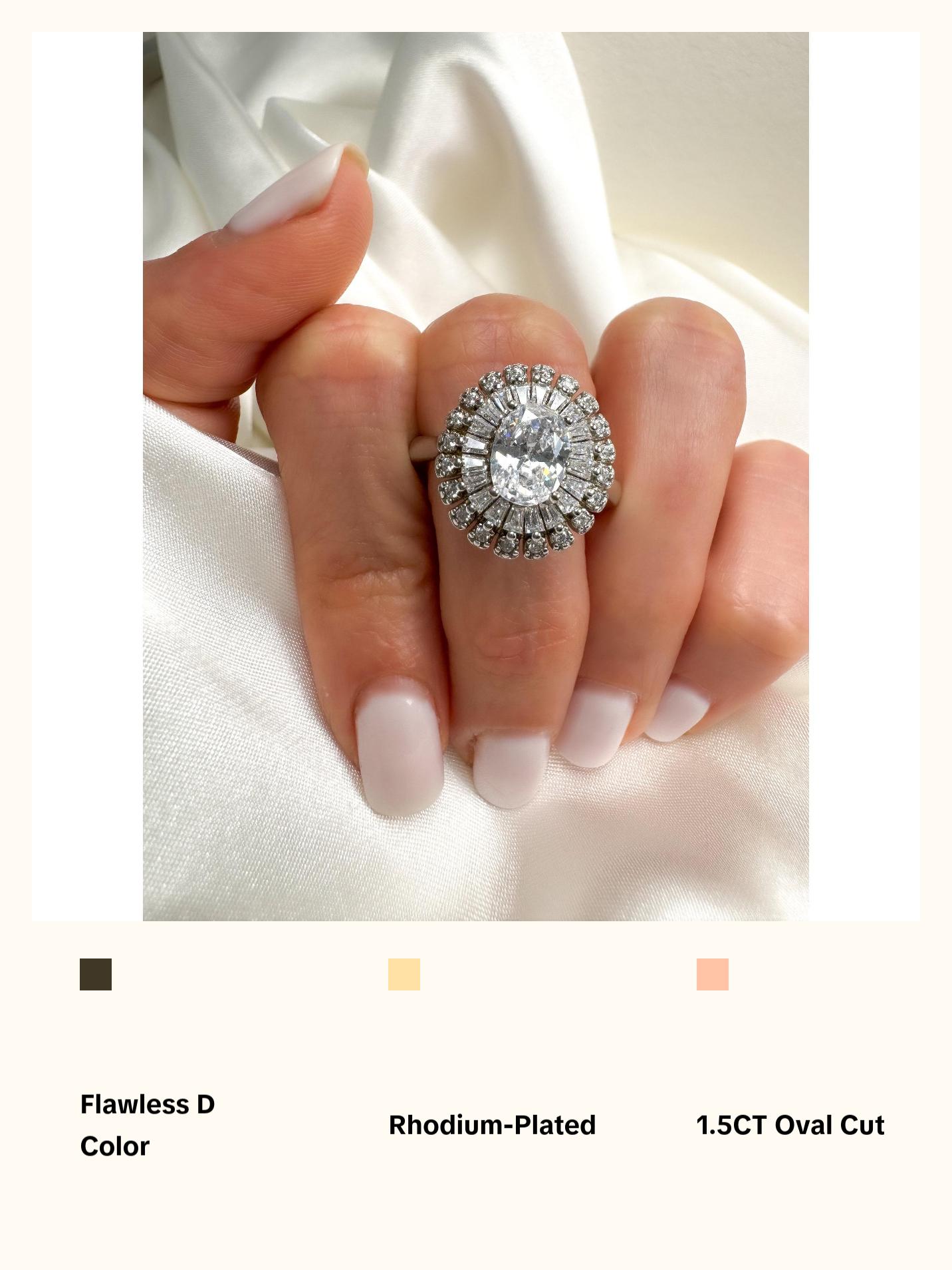 Oval Cut Halo Engagement Ring in Sterling Silver , Size 7