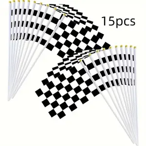 15 Racing Flags, Small Handheld Checkered Pattern Flags, Party Decorations for Car Races, Sports Events, Birthday Parties, World Cup 2026