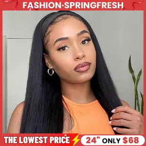 Gabrielle Hair Brazilian Hair 200% Density Natural Color Headband Wig Straight Human Hair For Black Women Easy Wear Styling FallFreshness WeeklyDeals