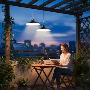 Solar powered pendant light, solar powered outdoor courtyard pendant light, single head and double head pendant light, IP55 protection level, suitable for barn, indoor, garden, pavilion, garage decoration and lighting