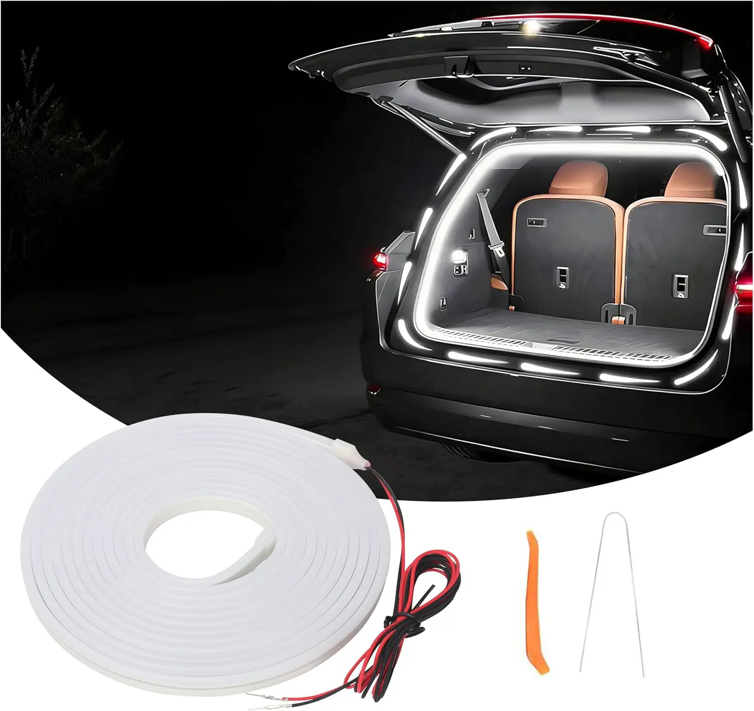 Car LED Strip Lights - Trunk Cargo Ambient Lighting, White 6000K, 157.4/78.7 inches Flexible Cuttable LED Light Strip, Easy Install, Waterproof, Universal Fit for Car Trunks, SUVs, and Vans