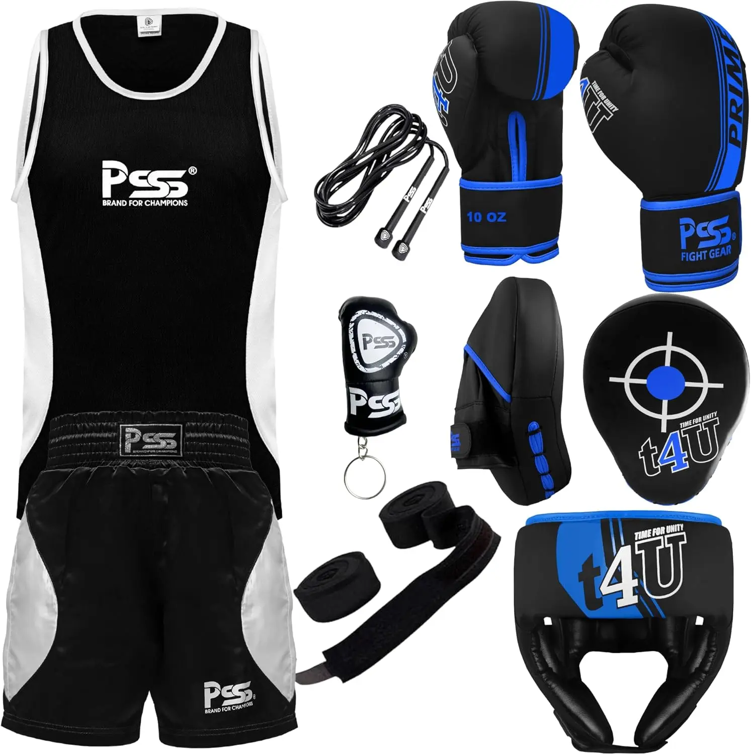 PSS Kids Boxing Set-Boxing Gloves, Uniform, Focus Pad, and Head Guard - Safe, Durable, Lightweight Equipment for Boys/Girls Youth Training, Fitness