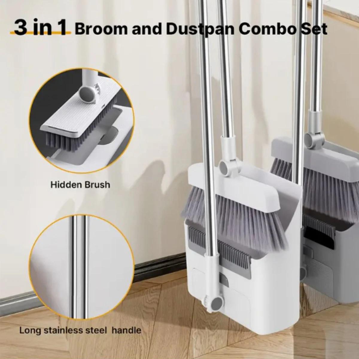 Multi-Function Broom and Dustpan Set with Long Handle for Home & Office